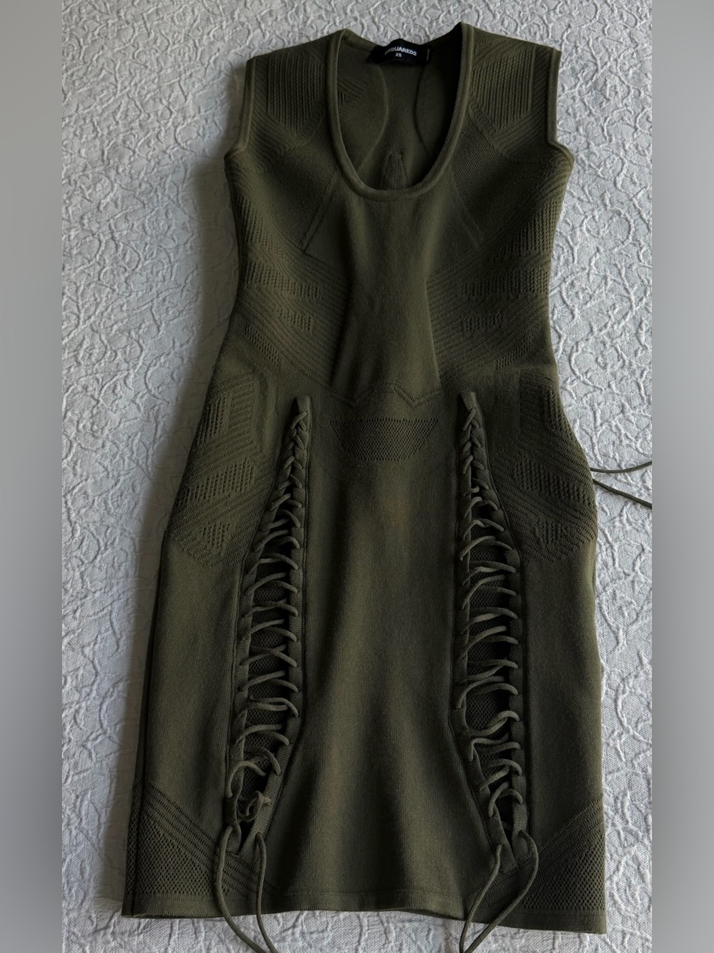 DSQUARED2 Olive Green Sleeveless Lace-Up Knit Dress